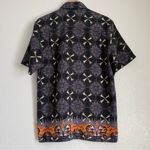 Vintage Sideout Flaming skulls and crossbones all-over print black, S - Picture 3 of 8